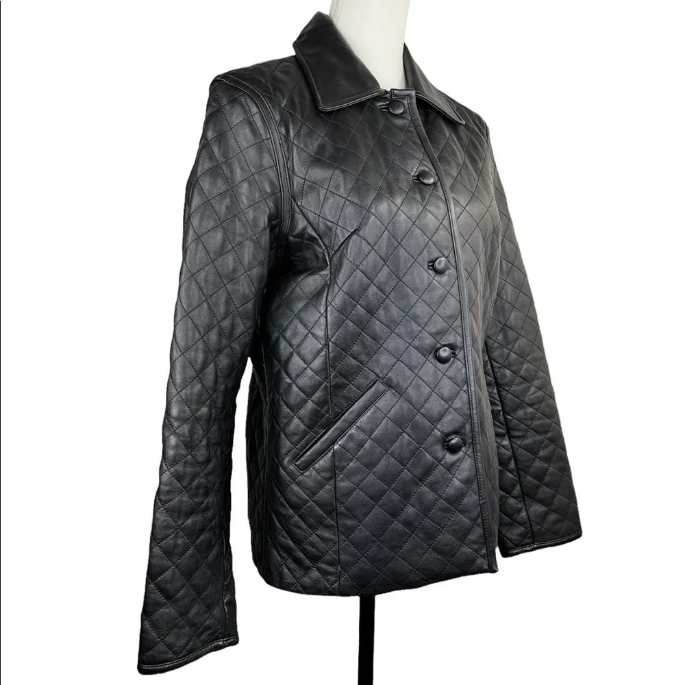 Siena Women’s Black Quilted Leather Jacket - Picture 3 of 11